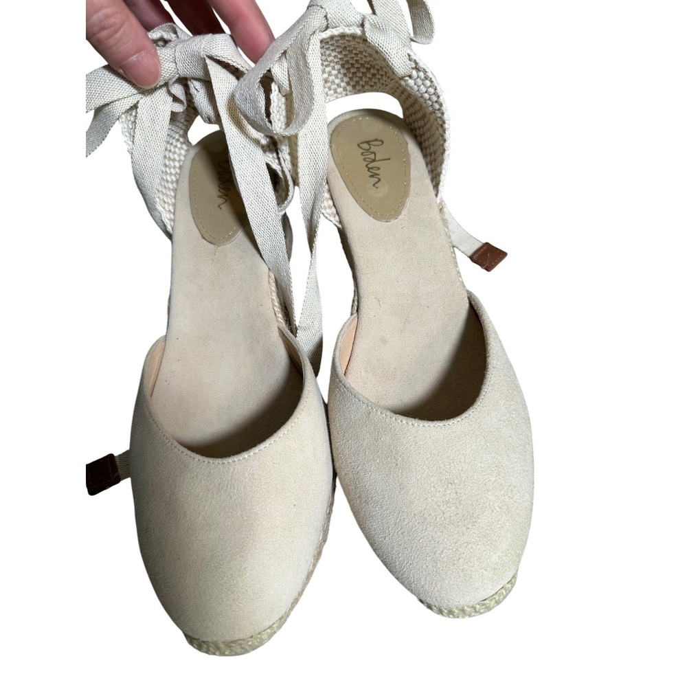 Boden Cassie Espadrille Wedge Sandals 40‎ Oatmeal Suede Lace Up Jute Heel - Picture 7 of 10